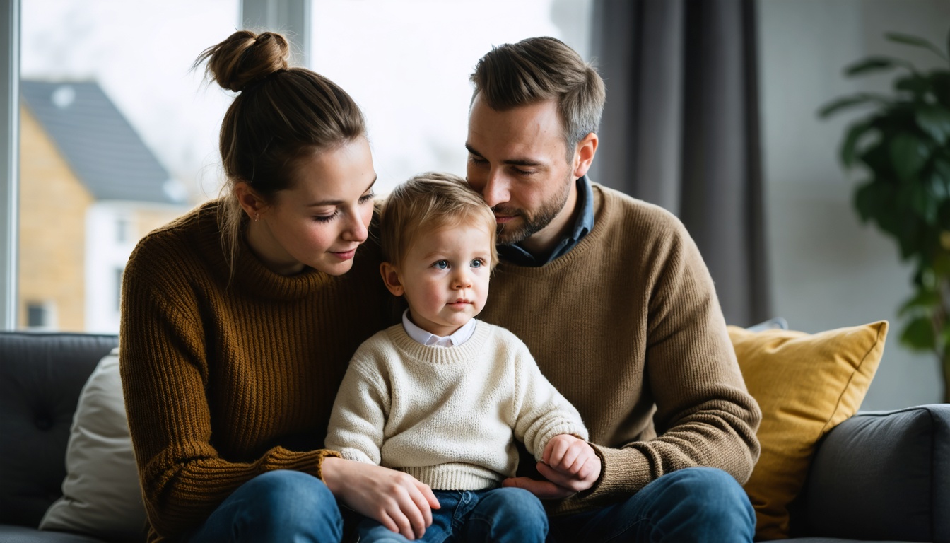 Ouders die op een warme manier aandachtig luisteren naar hun kind tijdens scheiding